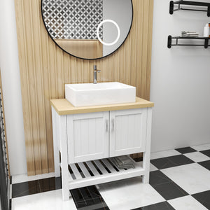 English Elm 32" Bathroom Vanity With Sink, Modern Solid Wood Cabinet For Small Spaces, Stylish Open Shelf Design W3151S00013