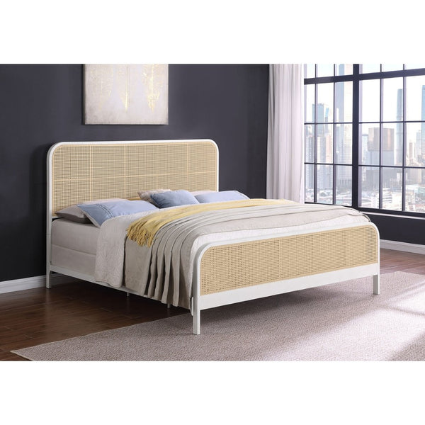 English Elm Randall Coastal Woven Cane Webbing Eastern King Bed with Airy Metal Frame White B062P447776