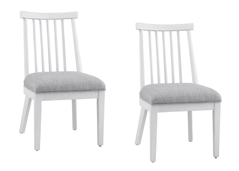 Basset Mirror Nadine Coastal Contemporary Dining Chair Set Of 2 - Solid Wood, Bright White Oak & Gray Fabric Seat White Wood,Nickel,Fabric,Foam 9436-dr-800-2