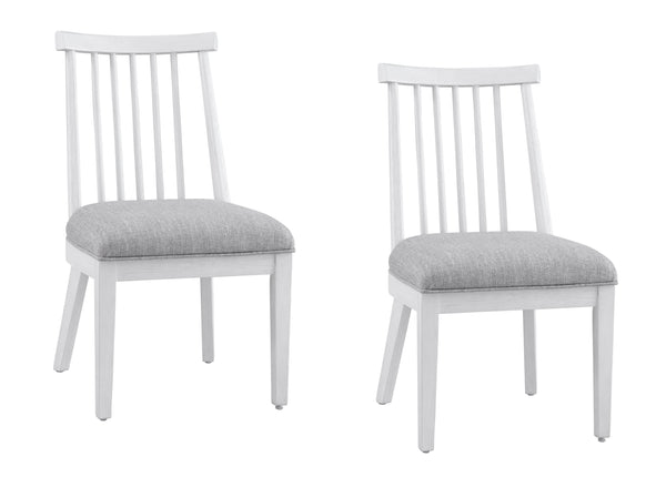 Basset Mirror Nadine Coastal Contemporary Dining Chair Set Of 2 - Solid Wood, Bright White Oak & Gray Fabric Seat White Wood,Nickel,Fabric,Foam 9436-dr-800-2