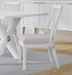 Basset Mirror Nadine Coastal Contemporary Dining Chair Set Of 2 - Solid Wood, Bright White Oak & Gray Fabric Seat White Wood,Nickel,Fabric,Foam 9436-dr-800-2
