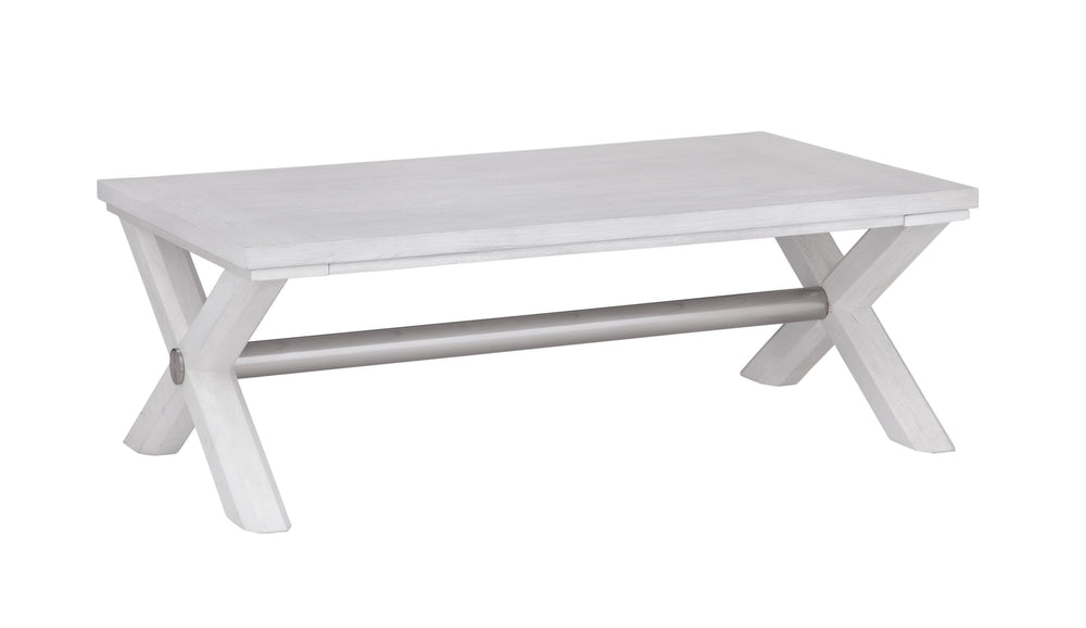 Basset Mirror Nadine Coastal Contemporary Cocktail Table - Solid Wood & Veneers, Bright White Oak & Nickel Accents White Solid Wood,Veneers,Metal 9436-lr-100