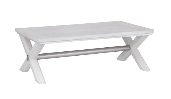 Basset Mirror Nadine Coastal Contemporary Cocktail Table - Solid Wood & Veneers, Bright White Oak & Nickel Accents White Solid Wood,Veneers,Metal 9436-lr-100