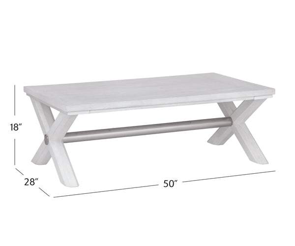 Basset Mirror Nadine Coastal Contemporary Cocktail Table - Solid Wood & Veneers, Bright White Oak & Nickel Accents White Solid Wood,Veneers,Metal 9436-lr-100