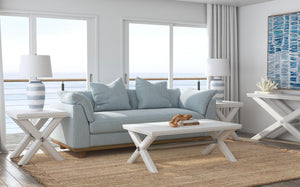 Basset Mirror Nadine Coastal Contemporary Cocktail Table - Solid Wood & Veneers, Bright White Oak & Nickel Accents White Solid Wood,Veneers,Metal 9436-lr-100