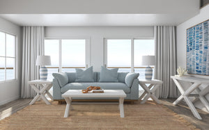 Basset Mirror Nadine Coastal Contemporary Cocktail Table - Solid Wood & Veneers, Bright White Oak & Nickel Accents White Solid Wood,Veneers,Metal 9436-lr-100