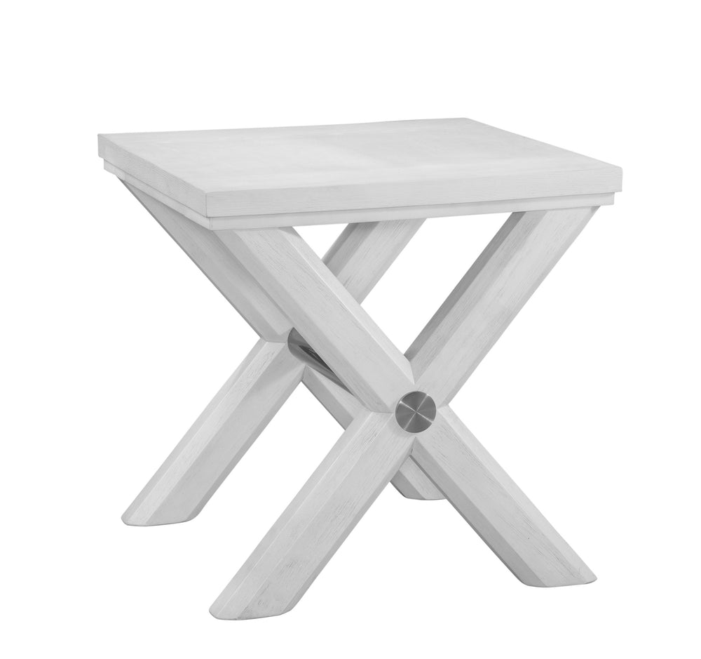 Basset Mirror Nadine End Table - Coastal Contemporary Design In Bright White Oak With Stylish Octagonal X-base White Solid Wood,Veneers,Metal 9436-lr-200