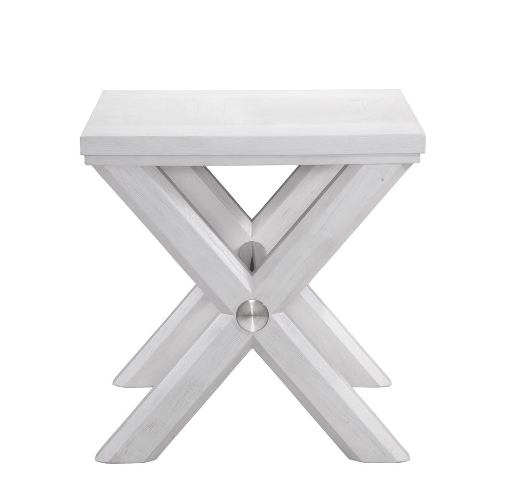 Basset Mirror Nadine End Table - Coastal Contemporary Design In Bright White Oak With Stylish Octagonal X-base White Solid Wood,Veneers,Metal 9436-lr-200