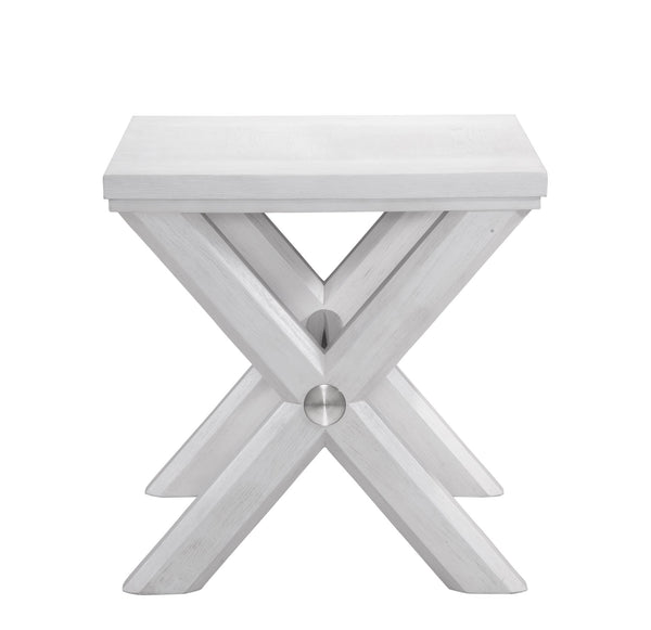 Basset Mirror Nadine End Table - Coastal Contemporary Design In Bright White Oak With Stylish Octagonal X-base White Solid Wood,Veneers,Metal 9436-lr-200