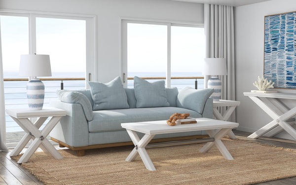 Basset Mirror Nadine End Table - Coastal Contemporary Design In Bright White Oak With Stylish Octagonal X-base White Solid Wood,Veneers,Metal 9436-lr-200