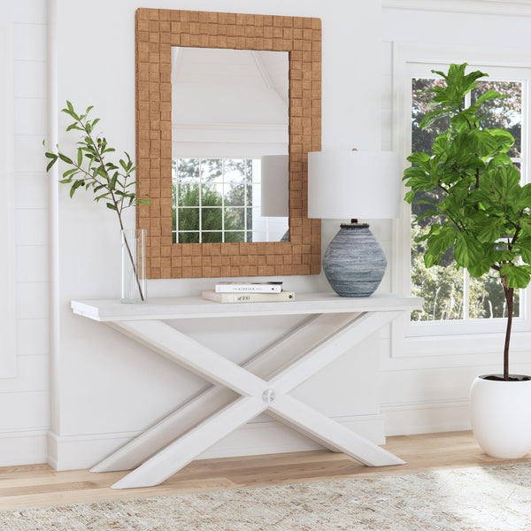Basset Mirror Nadine Console Table - Coastal Contemporary Design With Solid Wood, Bright White Oak & Brushed Nickel White Solid Wood,Veneers,Metal 9436-lr-400