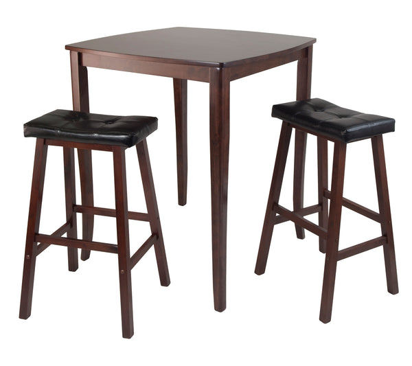 Winsome Wood Inglewood 3-piece High Table Set With Stylish Cushioned Bar Stools - Walnut Finish & Black Seating Walnut Solid Wood 94360-winsome-wood