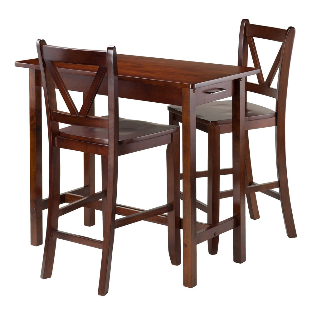 Winsome Wood Sally 3-piece Breakfast Table Set With Stylish V-back Stools, Durable Wood In Rich Walnut Finish Walnut Solid ,Composite Wood 94364-winsome-wood