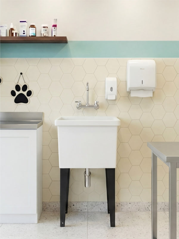 English Elm Bari Freestanding Plastic Utility Sink with Cabinet Storage for Laundry or Garage B200S00467