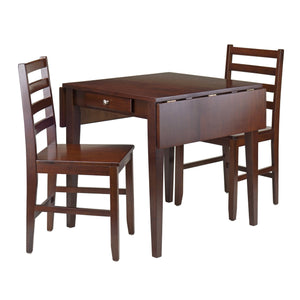 Winsome Wood Hamilton 3-piece Walnut Drop Leaf Dining Set With Stylish Ladder-back Chairs & Storage Drawer Walnut Solid ,Composite Wood 94366-winsome-wood