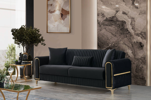 English Elm Melody Modern Velvet Upholstered 2Pc Sofa & Loveseat Set With Sleeper Functionality & Storage B009S01954