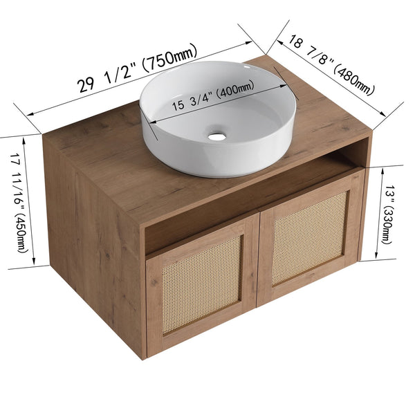 English Elm 30" Bathroom Vanity With Integrated Sink, Soft-Close Doors, & Modern Floating Design For Minimalist Space W999S00397