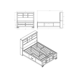 English Elm Civic Queen Storage Bed Bookcase Headboard with Built in Ambient Lighting Gray B201S00487