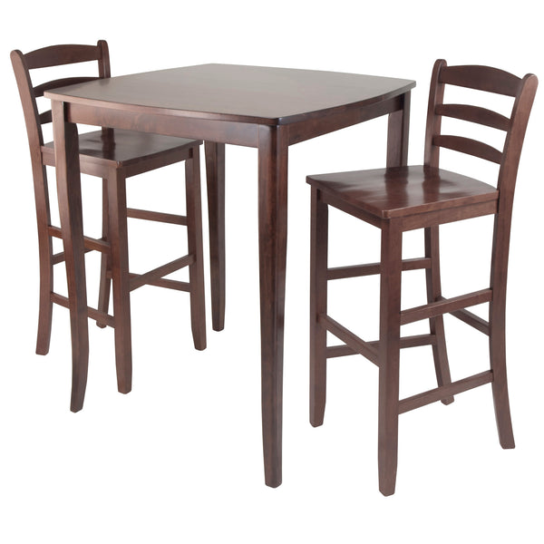 Winsome Wood Inglewood 3-piece Walnut High Dining Set With Stylish Ladder-back Bar Stools For Compact Spaces Walnut Solid Wood 94379-winsome-wood