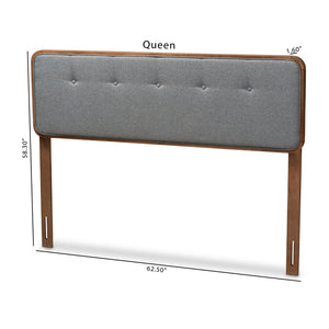 Baxton Studio Baxton Studio Palina Mid-Century Dark Grey Upholstered Queen Headboard with Walnut Finish Charm MG3000PC-Dark Grey/Ash Walnut-HB-Queen