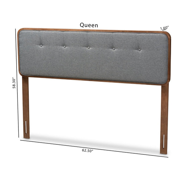 Baxton Studio Baxton Studio Palina Mid-Century Dark Grey Upholstered Queen Headboard with Walnut Finish Charm MG3000PC-Dark Grey/Ash Walnut-HB-Queen