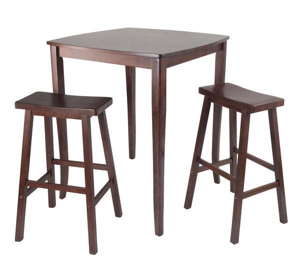 Winsome Wood Inglewood 3-piece High Dining Set With Curved Table & Saddle Seat Stools In Elegant Walnut Finish Walnut Solid Wood 94380-winsome-wood