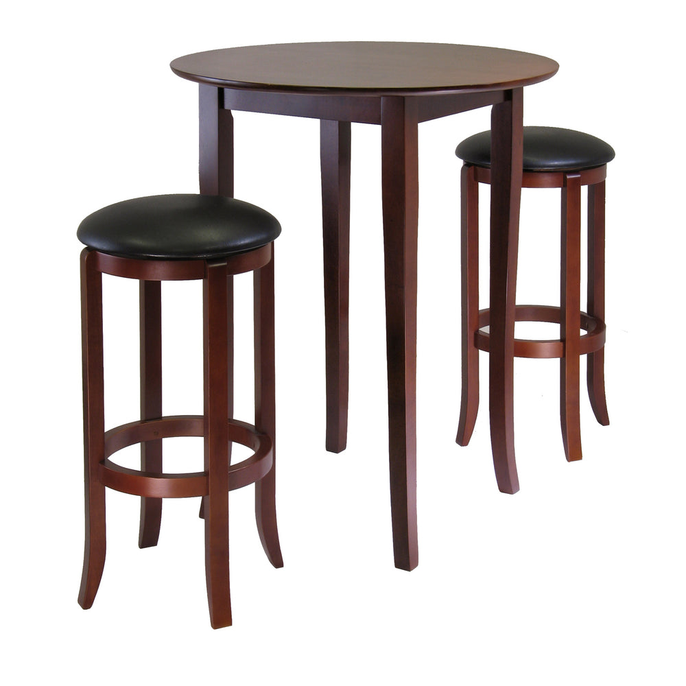 Winsome Wood Fiona 3-piece High Table Set With Swivel Cushion Bar Stools, Stylish Walnut Finish For Compact Spaces Walnut Solid Wood 94381-winsome-wood