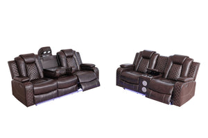 English Elm Violetglow Reclining Sofa with Led Lighting Wireless Charging and Bluetooth Speakers Brown B2730S00033