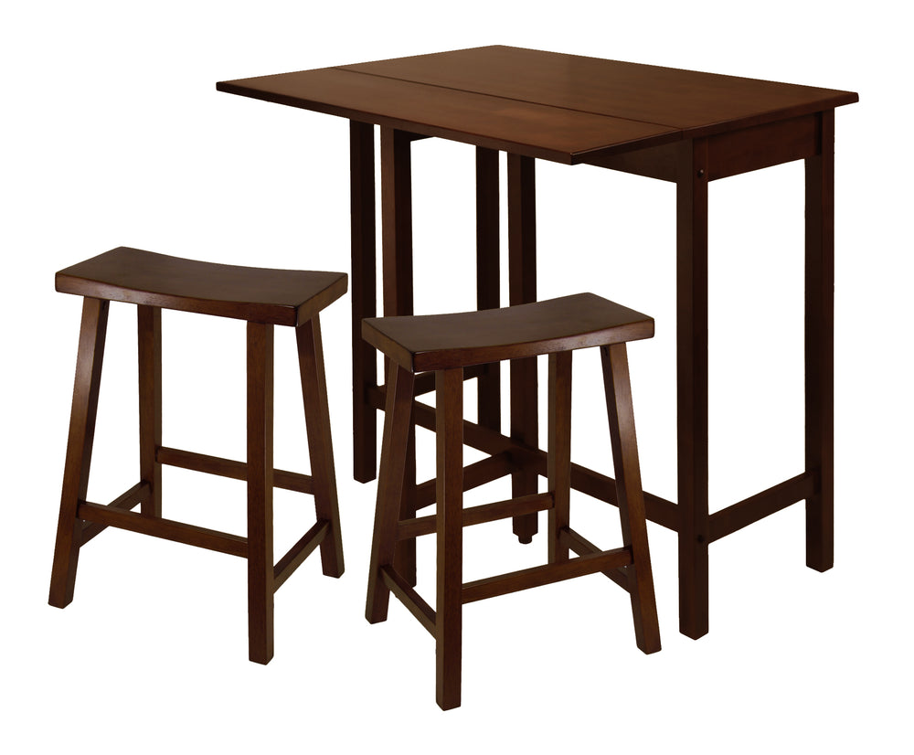 Winsome Wood Lynnwood 3-piece Space-saving Drop Leaf Table Set With Saddle Seat Stools In Rich Walnut Finish Walnut Solid ,Composite Wood 94384-winsome-wood
