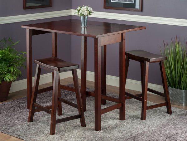 Winsome Wood Lynnwood 3-piece Space-saving Drop Leaf Table Set With Saddle Seat Stools In Rich Walnut Finish Walnut Solid ,Composite Wood 94384-winsome-wood