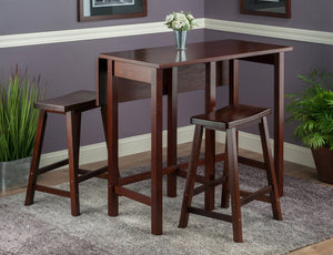Winsome Wood Lynnwood 3-piece Space-saving Drop Leaf Table Set With Saddle Seat Stools In Rich Walnut Finish Walnut Solid ,Composite Wood 94384-winsome-wood