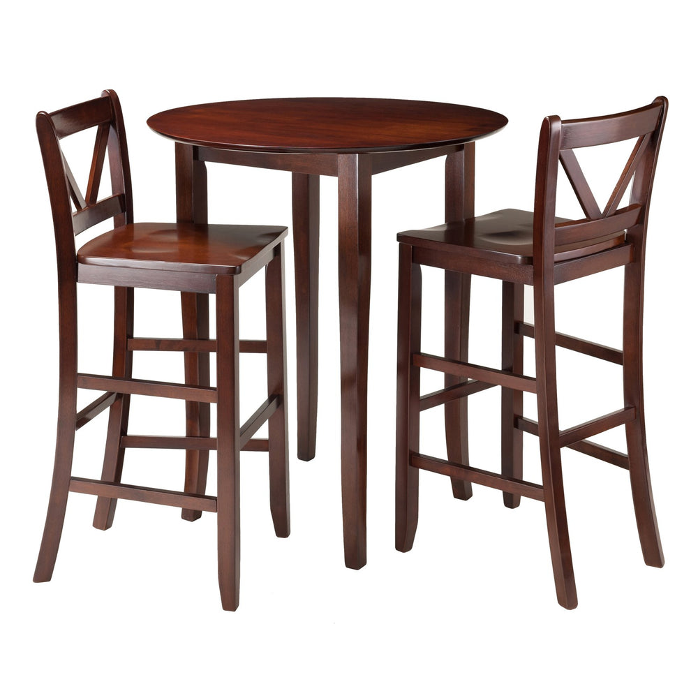 Winsome Wood Fiona 3-piece High Table Set With V-back Bar Stools In Walnut - Perfect For Cozy Dining & Games! Walnut Solid Wood 94385-winsome-wood