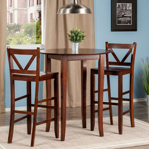 Winsome Wood Fiona 3-piece High Table Set With V-back Bar Stools In Walnut - Perfect For Cozy Dining & Games! Walnut Solid Wood 94385-winsome-wood