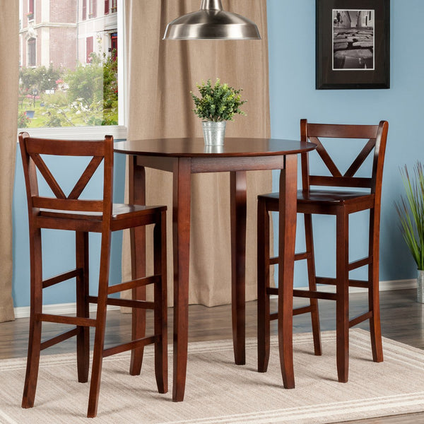 Winsome Wood Fiona 3-piece High Table Set With V-back Bar Stools In Walnut - Perfect For Cozy Dining & Games! Walnut Solid Wood 94385-winsome-wood