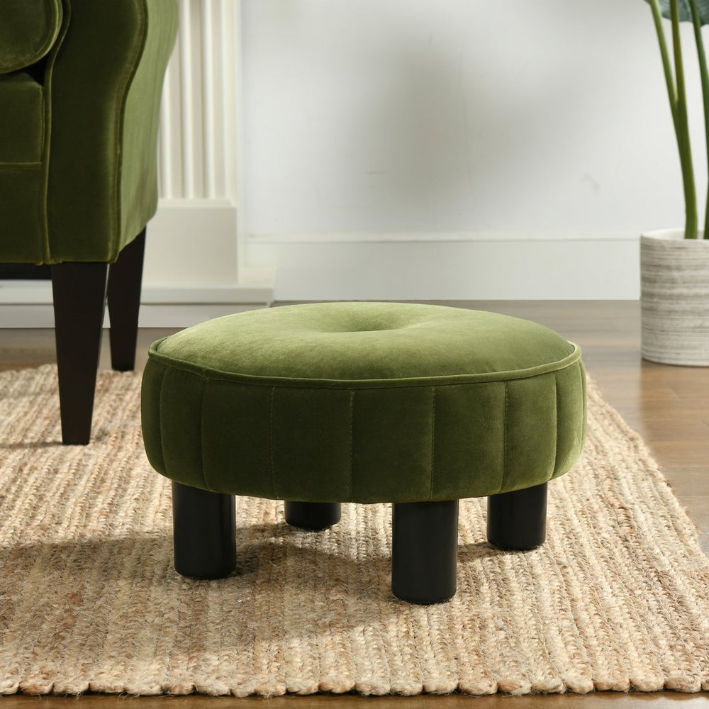 English Elm Jennifer Taylor Home - Riley 16" Round Footstool Ottoman – Olive Green Performance Velvet, Handmade Mid-Century Tufted Comfort B2719P238422