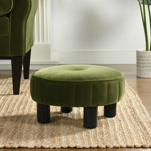 English Elm Jennifer Taylor Home - Riley 16" Round Footstool Ottoman – Olive Green Performance Velvet, Handmade Mid-Century Tufted Comfort B2719P238422