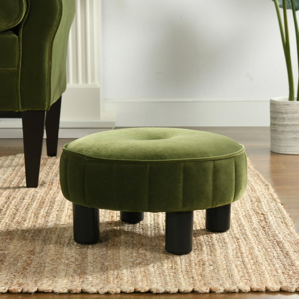 English Elm Jennifer Taylor Home - Riley 16" Round Footstool Ottoman – Olive Green Performance Velvet, Handmade Mid-Century Tufted Comfort B2719P238422