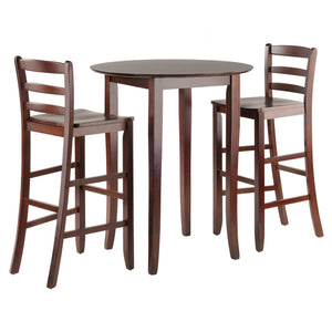 Winsome Wood Fiona 3-piece High Table Set With Stylish Ladder-back Bar Stools – Perfect For Kitchen & Game Room! Walnut Solid Wood 94389-winsome-wood
