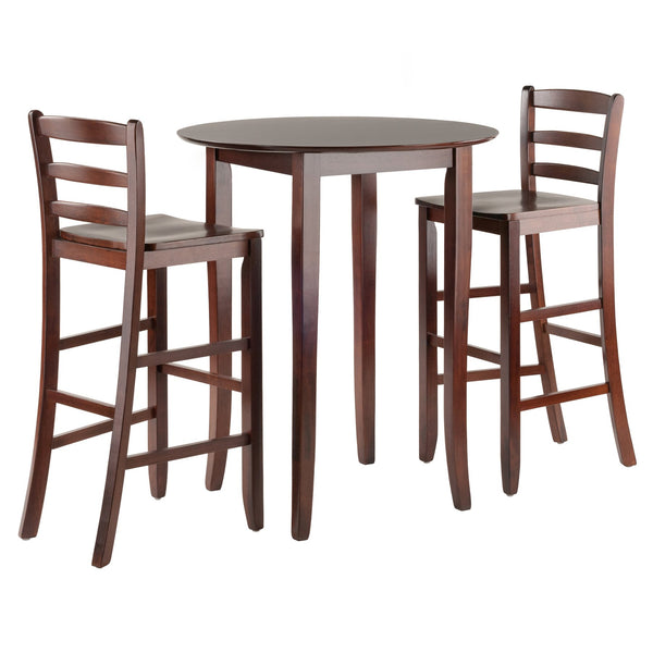 Winsome Wood Fiona 3-piece High Table Set With Stylish Ladder-back Bar Stools – Perfect For Kitchen & Game Room! Walnut Solid Wood 94389-winsome-wood