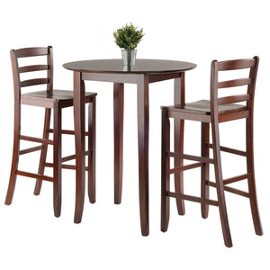 Winsome Wood Fiona 3-piece High Table Set With Stylish Ladder-back Bar Stools – Perfect For Kitchen & Game Room! Walnut Solid Wood 94389-winsome-wood