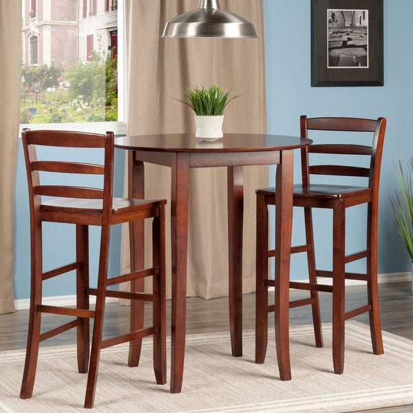Winsome Wood Fiona 3-piece High Table Set With Stylish Ladder-back Bar Stools – Perfect For Kitchen & Game Room! Walnut Solid Wood 94389-winsome-wood