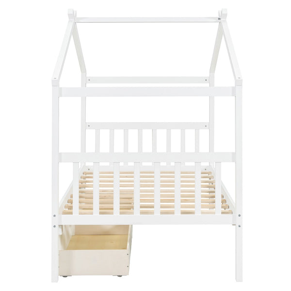 English Elm Twin House Bed Solid Pine Kids Cottage Frame with Storage Drawers Imaginative Room N708P309245K