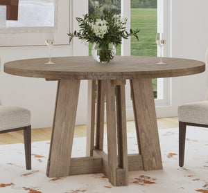 Basset Mirror Mcguire Dining Table - Rustic Modern Charm With Solid Mindi Wood, Unique Interlocking Beams, Natural Finish Gray Mindi Solids 9439-700b-t