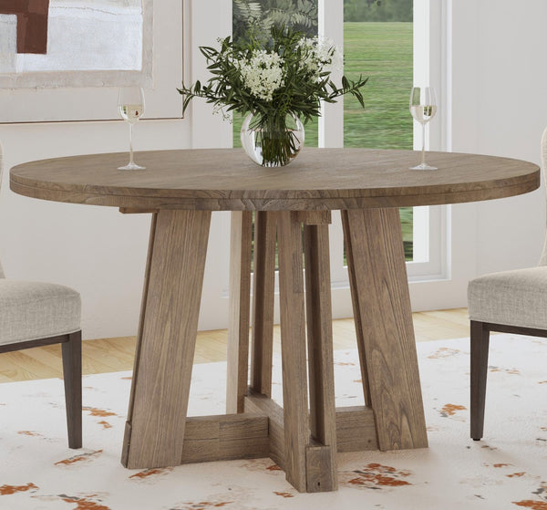 Basset Mirror Mcguire Dining Table - Rustic Modern Charm With Solid Mindi Wood, Unique Interlocking Beams, Natural Finish Gray Mindi Solids 9439-700b-t