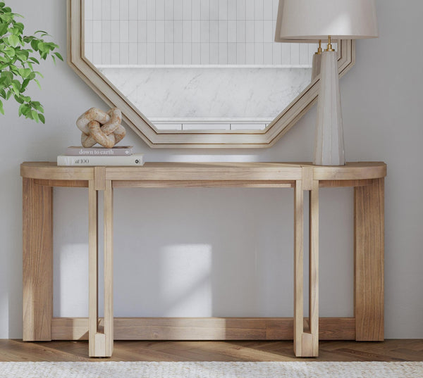 Basset Mirror Mcguire Console Table - Rustic Farmhouse Charm With Solid Mindi Wood & Distinctive Open Base Design Gray Mindi Solids 9439-lr-400