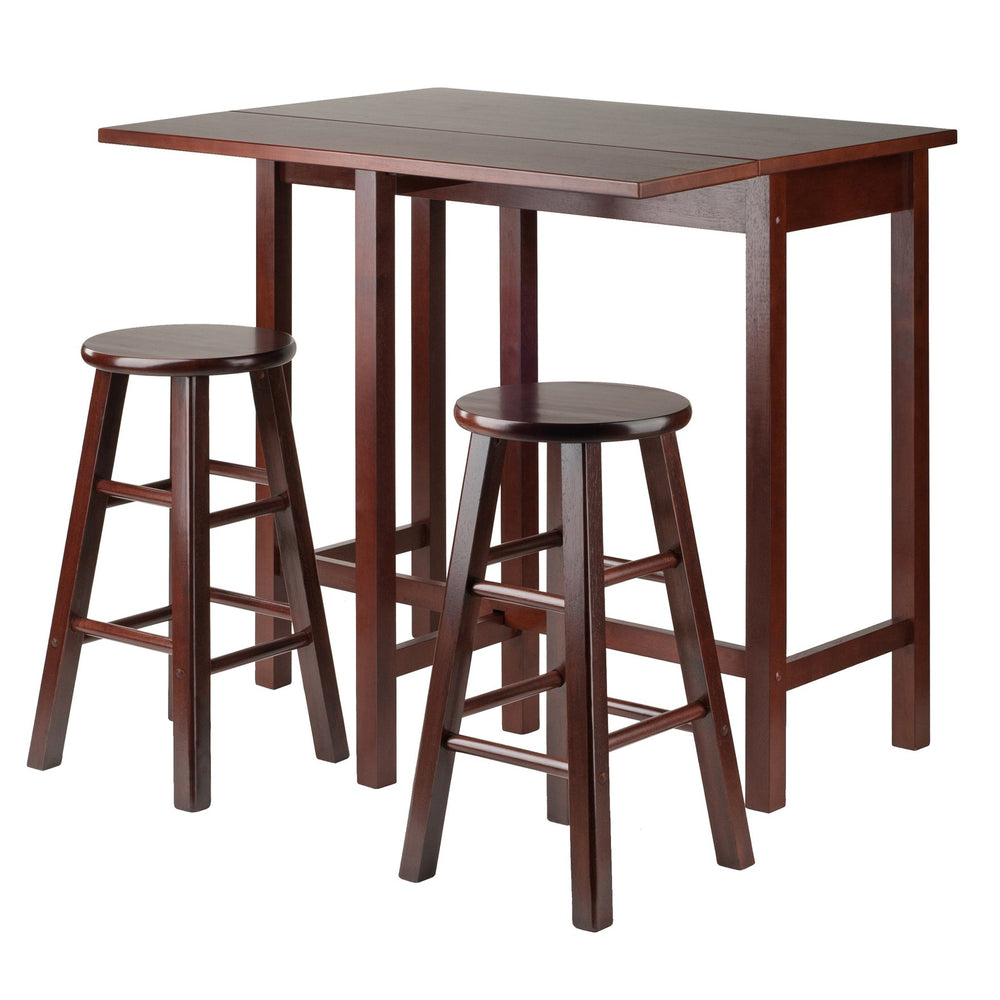 Winsome Wood Lynnwood Drop Leaf Island Table With Stools, Space-saving Walnut Design For Modern Dining Spaces Walnut Solid ,Composite Wood 94394-winsome-wood