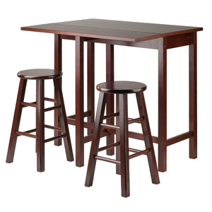 Winsome Wood Lynnwood Drop Leaf Island Table With Stools, Space-saving Walnut Design For Modern Dining Spaces Walnut Solid ,Composite Wood 94394-winsome-wood