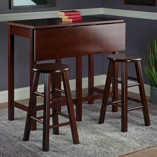 Winsome Wood Lynnwood Drop Leaf Island Table With Stools, Space-saving Walnut Design For Modern Dining Spaces Walnut Solid ,Composite Wood 94394-winsome-wood