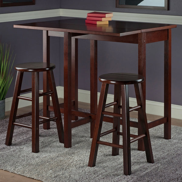 Winsome Wood Lynnwood Drop Leaf Island Table With Stools, Space-saving Walnut Design For Modern Dining Spaces Walnut Solid ,Composite Wood 94394-winsome-wood