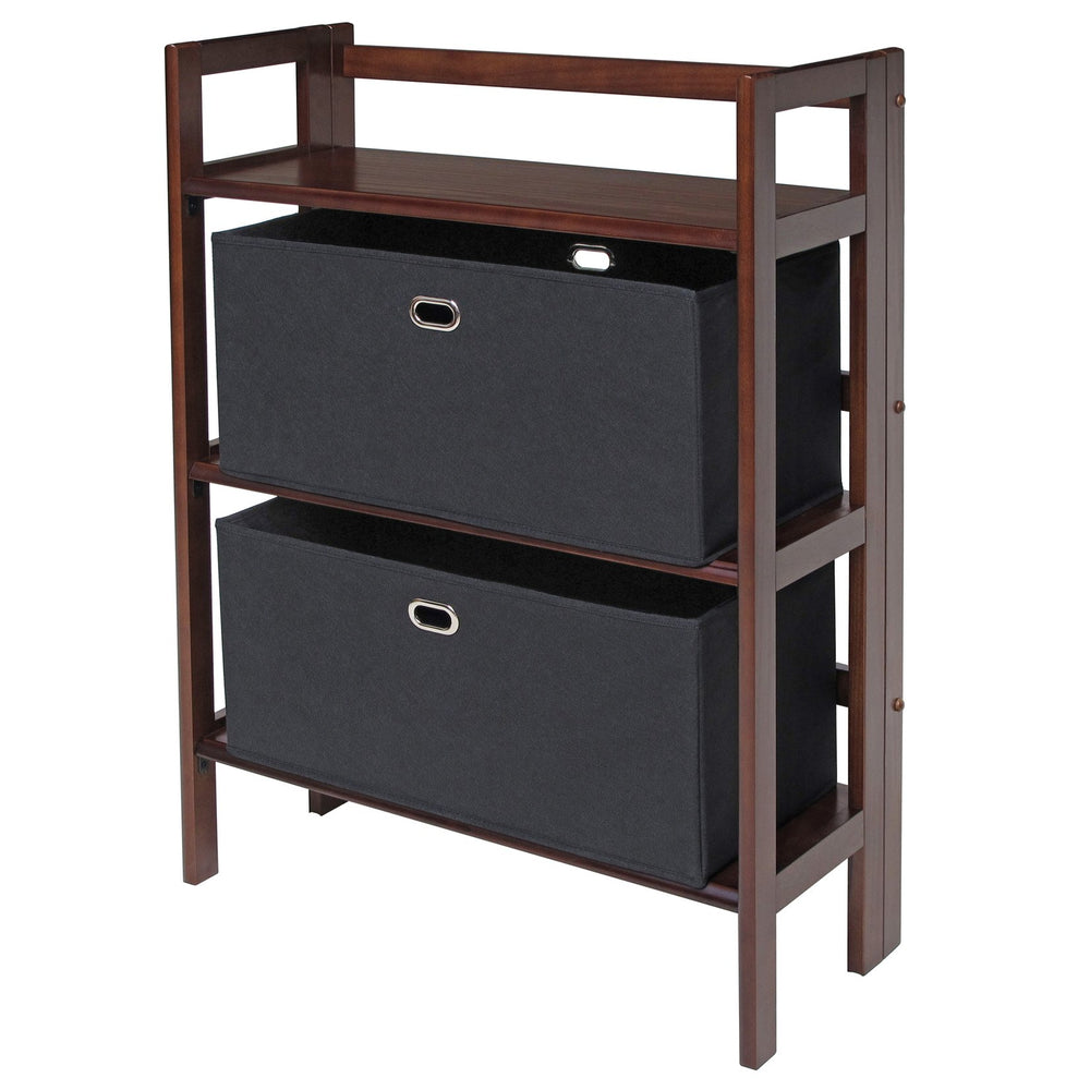 Winsome Wood Torino 3-tier Folding Storage Shelf With 2 Black Fabric Baskets For Stylish Organization Needs Walnut Solid Wood 94395-winsome-wood